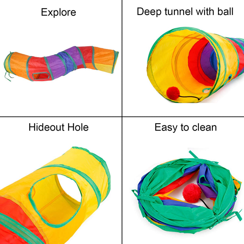 HERCOCCI Bunny Tunnel, Collapsible & Play Rabbit Hideout Tunnel Tubes with 4 Pack of Grass Ball Hideaway Small Animal Activity Chew Toys for Hamster Chinchilla Guinea Pig Gerbil Ferret 47 x 10 in - PawsPlanet Australia