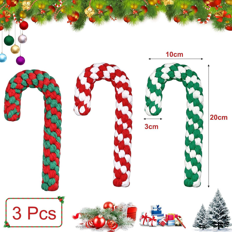 TaimeiMao 3 pieces dog chew toy, dog toy rope, Christmas candy cane rope, dog rope toy, Christmas dog toy, Christmas candy cane rope, Christmas dog pets chew (A) A - PawsPlanet Australia