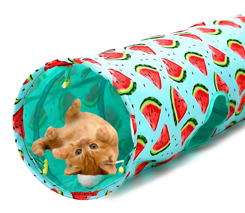 LUCKITTY Large Cat Toys Collapsible Tunnel Tube with Plush Ball, for Small Pets Bunny Rabbits, Kittens, Ferrets,Puppy and Dogs (Watermelon) - PawsPlanet Australia