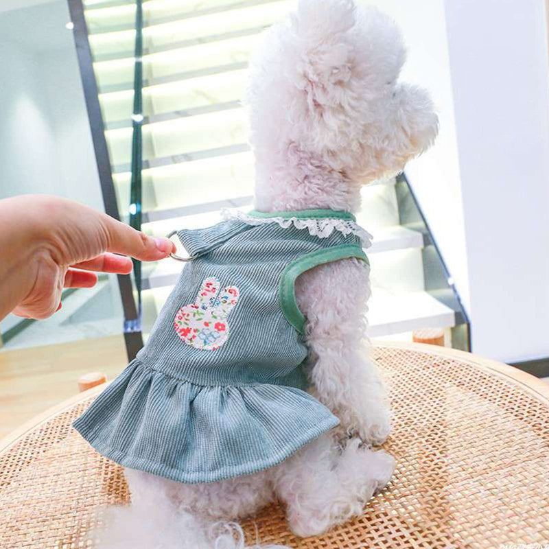 TENGZHI Dog Harness Dress with Leash Ring Rabbit Patch Lace Princess Puppy Dresses Skirt Cool Summer Pet Cat Dog Clothes for Small Dogs Girl Chihuahua Yorkie XS green - PawsPlanet Australia
