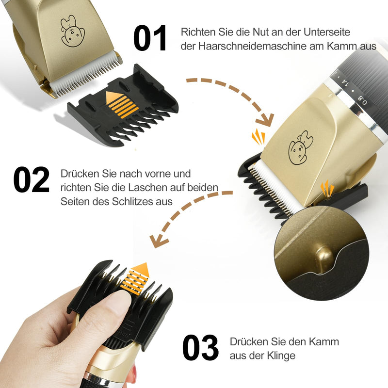 Dog clippers, quiet dog clippers, professional IPX7 animal hair clippers, hair clippers, dog razors, dog clippers for long hair, cats, thick/matted animal hair, gold - PawsPlanet Australia