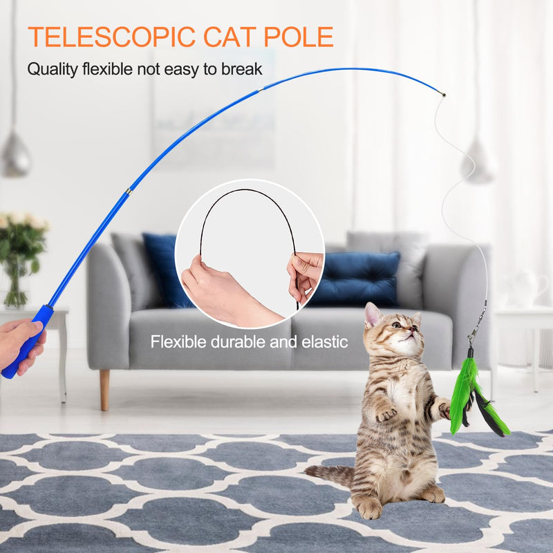 Fousenuk Cat Fishing Rod Stable with Feathers, Pack of 12 Cat Toys Intelligence, Cat Toy, the Cat Fishing Rod Is 31cm Long Can Be Extended to 83cm, Feather Toy for Employment - PawsPlanet Australia
