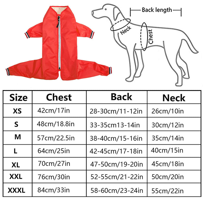 Ctomche Lightweight Packable Reflective Dog Raincoat,Water Resistant,Dog Raincoat With legs,Pet Waterproof Rain Jacket Rainwear Clothes for Small Medium Dogs Red-XL XL - PawsPlanet Australia