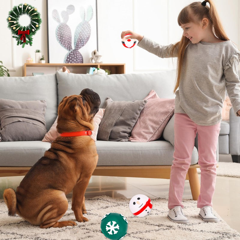 Jodsen Pack of 3 Christmas Dog Toy Ball 8.5 cm Dog Feeder Ball Toy Teeth Cleaning Chew Toy Dog Toy Training Ball Interactive Dog Toy Ball for Indoor Puppy Cat - PawsPlanet Australia