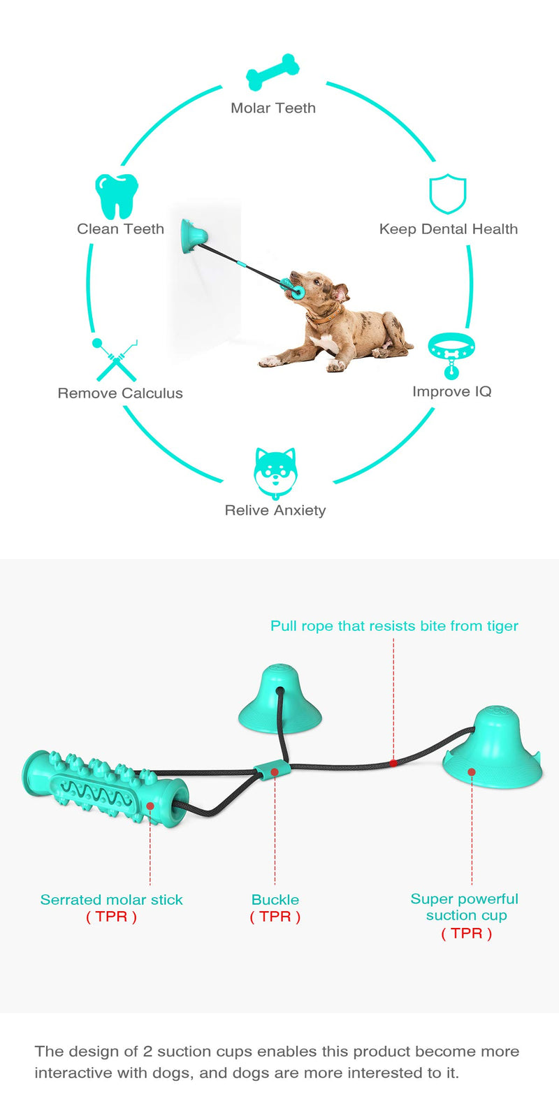 Dog Chew Rope Toy Suction Rubber Chew Dog Self-playing Chew Toy Toy Dog Rope Toy with Suction Cup Puppy Training Toy Teeth Cleaning Dental Care Rubber Tooth Brush - PawsPlanet Australia