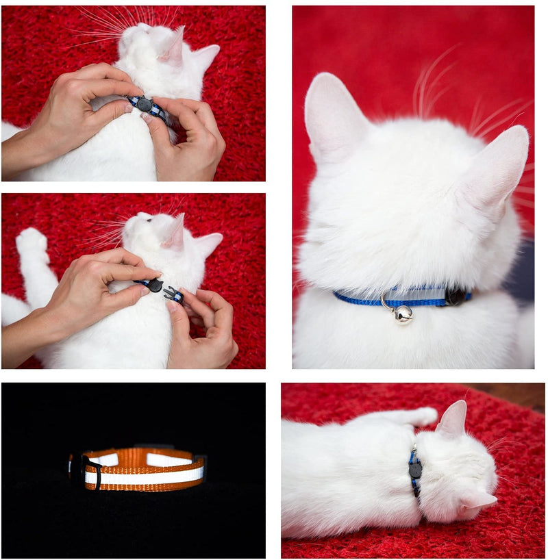 Upgraded Version - Reflective Cat Collar with Bell, Set of 10, Solid & Safe Collars for Cats, Nylon, Mixed Colors, Pet Collar, Breakaway Cat Collar, Free Replacement (10-Pack) - PawsPlanet Australia