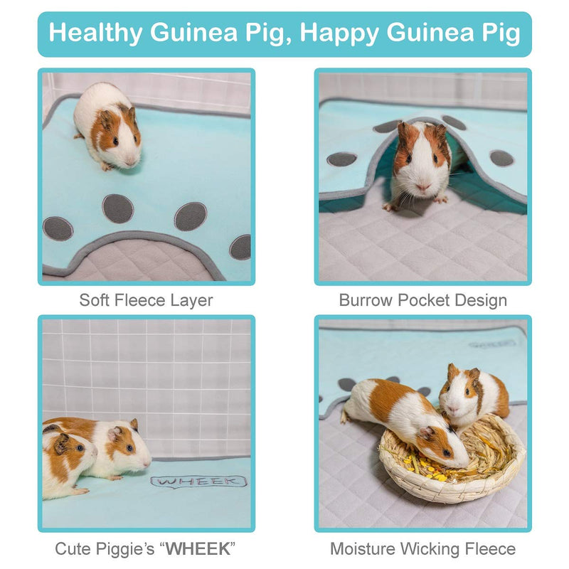 Guinea Pig Fleece Cage Liners, Guinea Pig Blanket Bedding with Burrowing Pocket Sleeve, Upgraded Waterproof Bottom Mat Super Absorbent Anti Slip Pad 4 Layers, Soft & Dust Free for Small Animals Rabbit Blue - PawsPlanet Australia