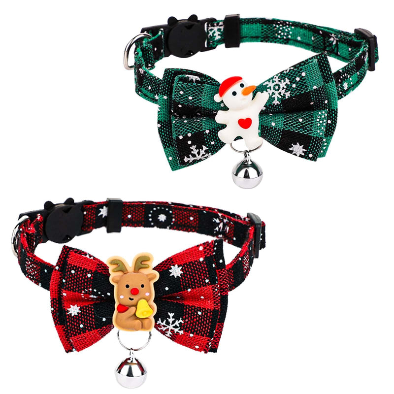 2pcs Christmas Cat Collar, 18-30cm Adjustable Cat Collar with Bell Detachable Cat Collar for Christmas Kitten Adult Cat Christmas Snowman - PawsPlanet Australia