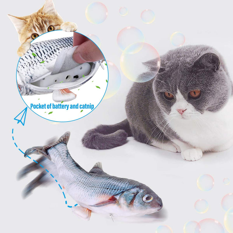 Jeteven 12'' Moving Fish Cat Toy, Floppy Fish Cat Toy, Catnip Toys, Realistic Plush Electric Wagging Fish Cat Toy, Funny Interactive Fish Cat Toy for Cat Exercise black and white carp - PawsPlanet Australia