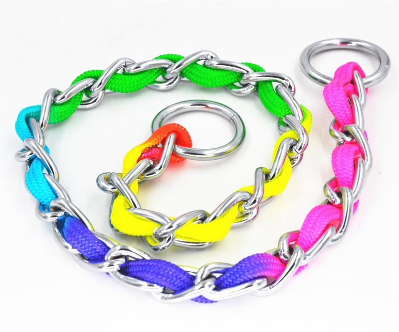 [Australia] - JWPC Rainbow Color Stainless Steel P Chock Metal Chain Training Dog Pet Collars Necklace Walking Training Pet Supplies Small Medium Large Dogs 4.0mm*60cm/(23.7") (collar) 