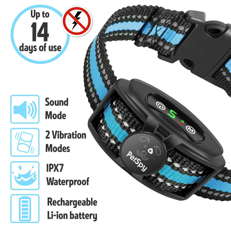 [Australia] - PetSpy No Shock Bark Collar for Dogs Barking Control Humane Waterproof Training Device w/2 Anti-Bark Dual Vibration & Beep for Small Medium Large Dog 