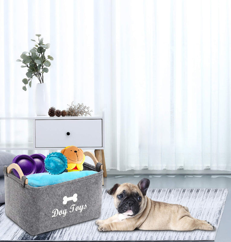 Felt pet toy box and dog toy box storage basket chest organizer - perfect for organizing pet toys, blankets, leashes and food - Dog Toy - Grey - L Large: 38x25x24cm Dog Grey L - PawsPlanet Australia