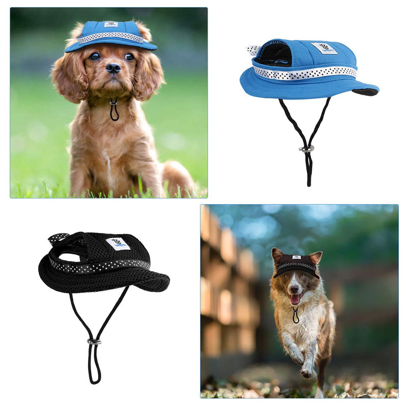 VavoPaw Round Brim Pet Cap, Dog Princess Hat Cat Visor Adjustable Puppy Porous Breathable Sun Bonnet Eye Protection Outdoor Cap with Ear Holes Small Blue - PawsPlanet Australia