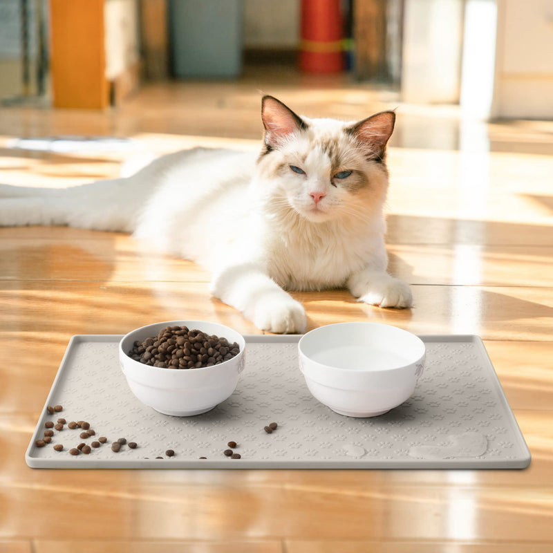 Coomazy Cat & Dog Feeding Mat, Sillicone Waterproof Pet Bowl Placement Tray dish wash safe to Stop Food Spills and Water Messes Out to Floor (M: 48x30cm/18.9x11.8in, Beige) M: 48x30cm/18.9x11.8in - PawsPlanet Australia