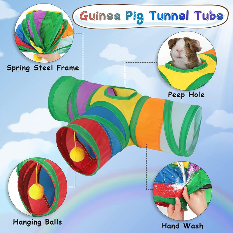 HYLYUN Guinea Pig Tunnels & Tubes Collapsible, 3 Way Tunnels Hides Toys, Portable Small Animal Hideout Hideaway Pet Toys Tunnel for Guinea Pig Chinchilla Ferret Hamster Rat - PawsPlanet Australia