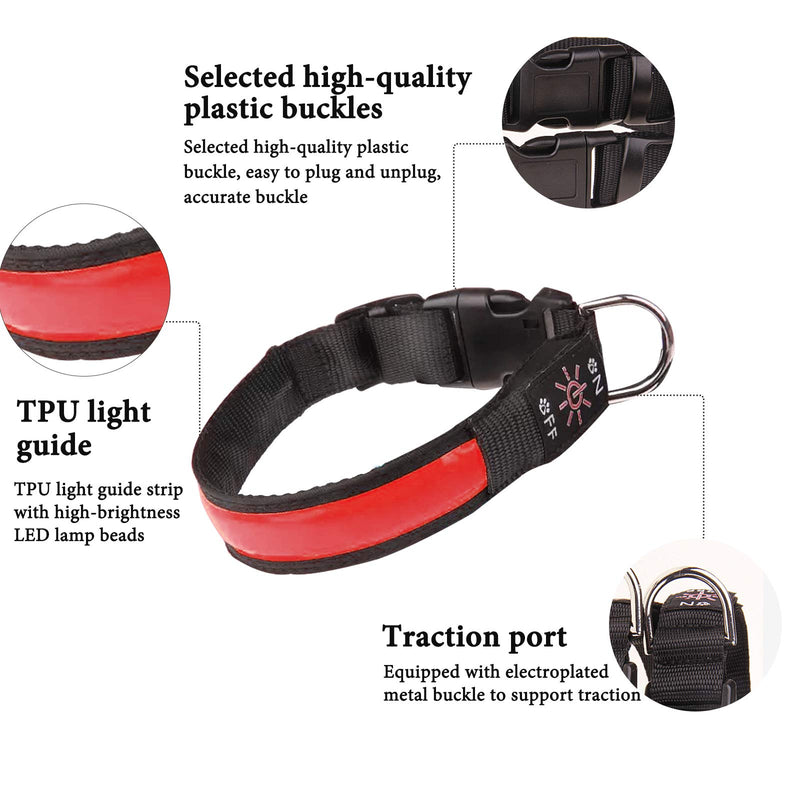 LED Dog Collar Light Up Dog Collar USB Rechargeable Waterproof,Night Dog Band with 3 Glowing Modes,Makes Your Dog Visible, Safe & Seen (red) (red, M) red - PawsPlanet Australia