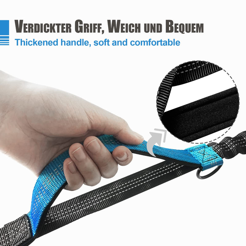Snocyo jogging leash for dogs, double leash for two dogs, elastic and reflective double leashes for medium and large dogs, retractable leash with handles and waist belt for two or one dog, black and blue - PawsPlanet Australia