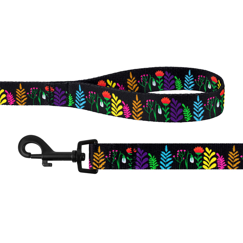 [Australia] - CollarDirect Floral Dog Leash Nylon Pattern Flower Print Adjustable Pet Leashes for Dogs Small Medium Large Puppy Black 