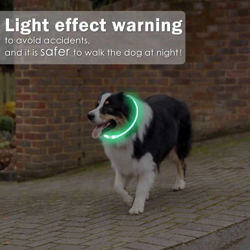 Coolzon LED light collar, rechargeable dog collar, waterproof dog collar, 3 modes, light band, dog collar, length adjustable, super bright collar, cat and dog, small, large, medium, green - PawsPlanet Australia