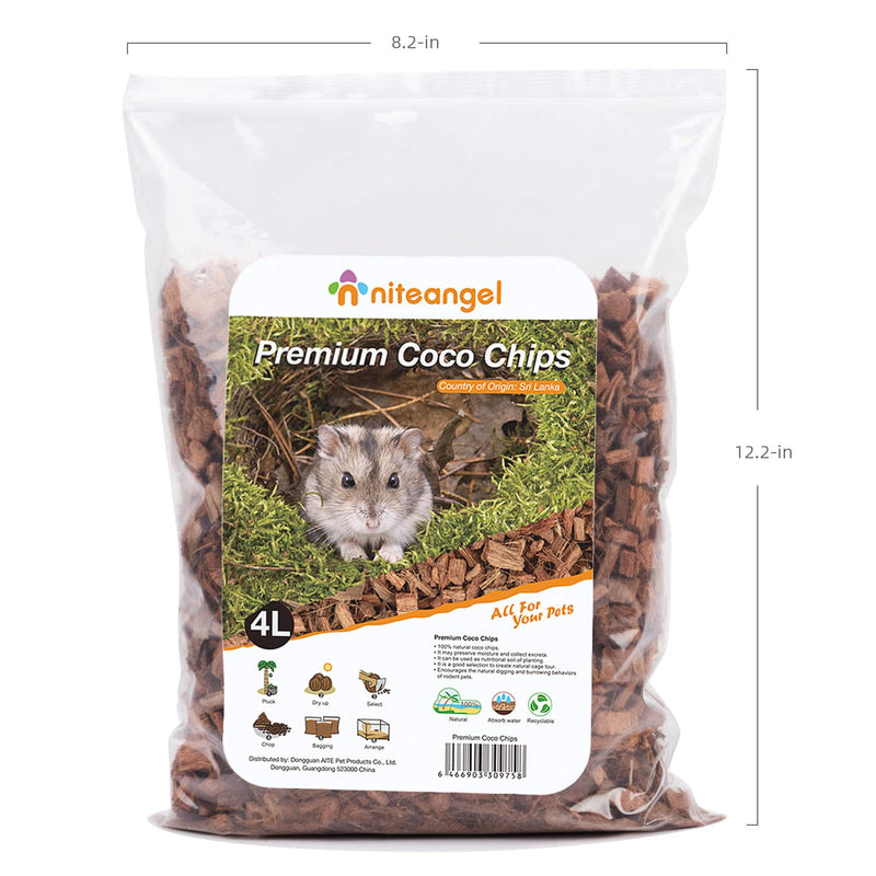 Niteangel Natural Coco/Cork Hamster Bedding Pet Litter for Dwarf Syrian Hamsters, Gerbils, mices, Degus or Other Small Animal Coco Chips 4L - PawsPlanet Australia