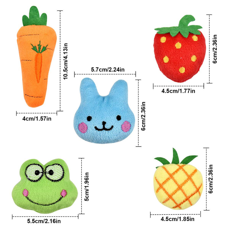 Fodlon Catnip Toys for Cats, 5Pcs Interactive Cat Catnip Toys Cute Shape Soft Plush Cat Pillow for Cat Kitten Teeth Cleaning Playing Chewing Pet Play Toy Strawberry/Frog/Rabbit/Pineapple/Carrot - PawsPlanet Australia