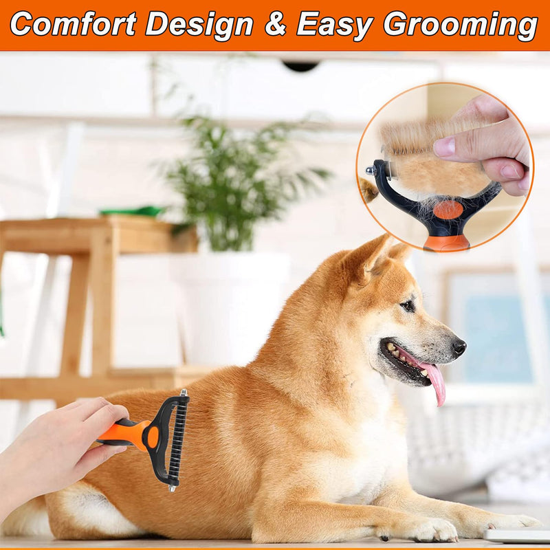 Dokkita dog brush cat brush undercoat long hair short hair, undercoat brush 17+9 rake side, undercoat comb removes undercoat and matting, fur brush with massage effect & top hair protection orange - PawsPlanet Australia