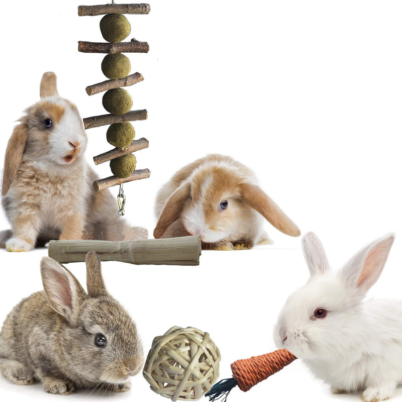 Rabbit Toys 4 in 1.Improve Dental Health. 100% Natural Materials by Handmade.Contains Apple Branches, Licorice Balls, Sweet Bamboo, Wicker Balls and Grass Carrot Toys.Bunny Toys,Rabbit Chew Toys. - PawsPlanet Australia