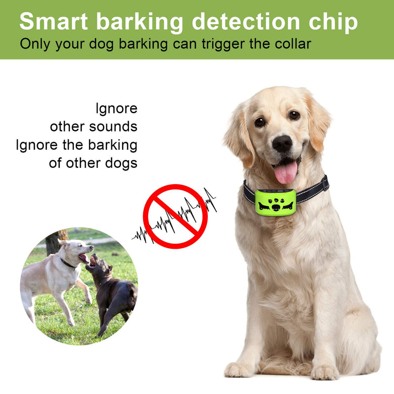 [Australia] - Dog No Bark Collar with Smart Detection Vibration and Harmless Shock- Rechargeable Anti Barking Device for Small Medium and Large Dog (Green) 