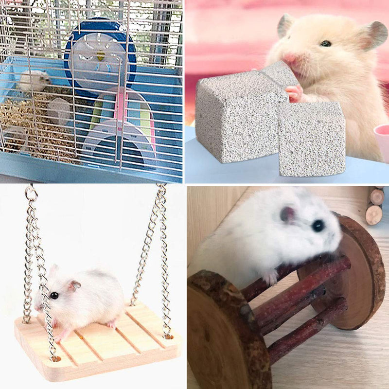 [Australia] - PINVNBY Hamster Chew Toys Natural Wooden Gerbils Play Exercise Dumbells Wheel Bell Roller Unicycle Guinea Pig Teeth Grinding Care Molar Grass Cage Accessories for Bunny Rabbit Chinchillas 14 PCS 