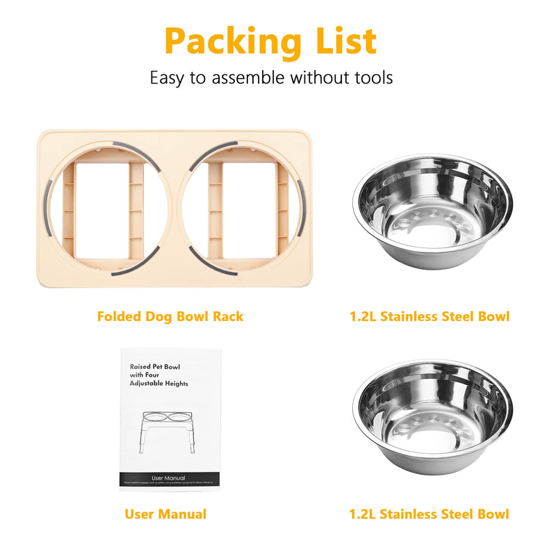 Toozey Raised Dog Bowl Height-Adjustable, Dog bowls with 2x 1200ml Stainless Steel Bowls, for Medium & Large Dogs, Non-Slip and No Spill (Beige) Beige - PawsPlanet Australia