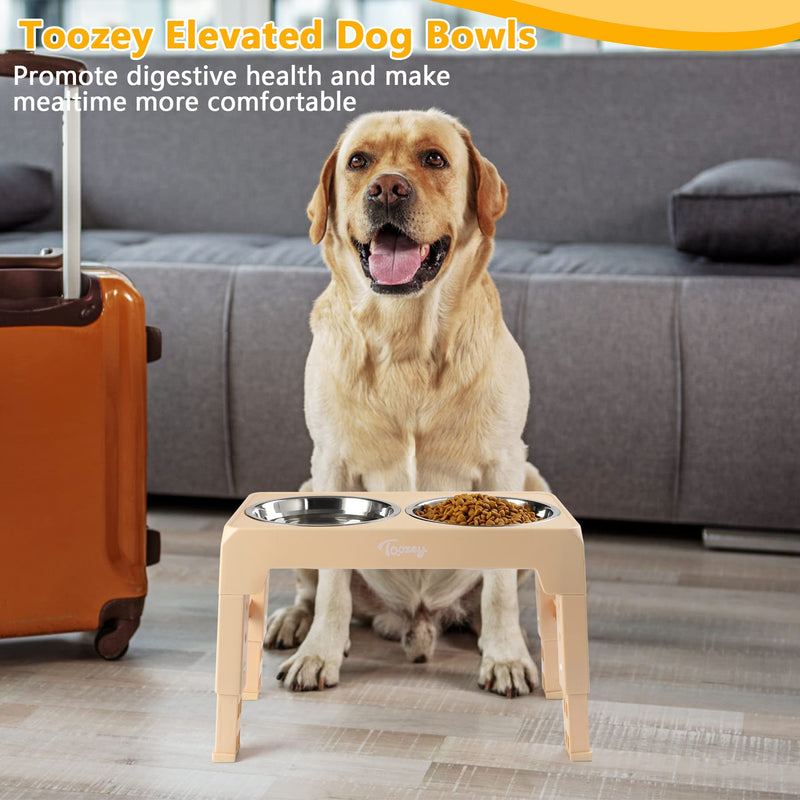 Toozey Raised Dog Bowl Height-Adjustable, Dog bowls with 2x 1200ml Stainless Steel Bowls, for Medium & Large Dogs, Non-Slip and No Spill (Beige) Beige - PawsPlanet Australia