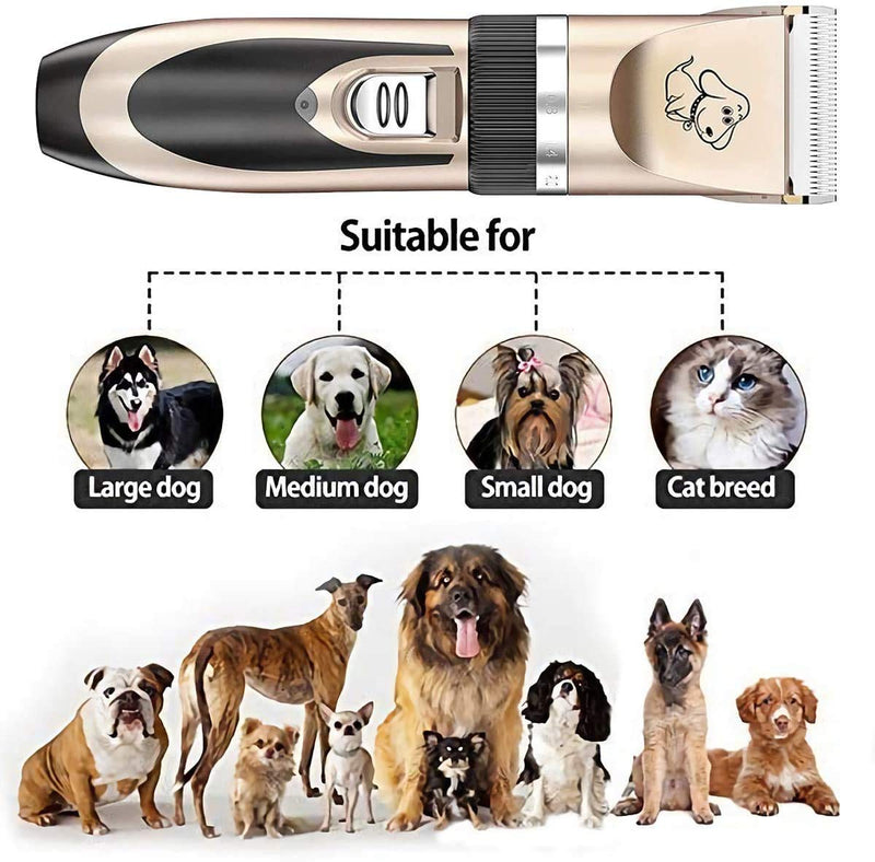 Maxshop Dog Grooming Kit, Low Noise Rechargeable Dogs Shaver Clippers Electric Quiet Dog Hair Trimmer for Dogs and Cats with Comb Guides Scissors Gold - PawsPlanet Australia