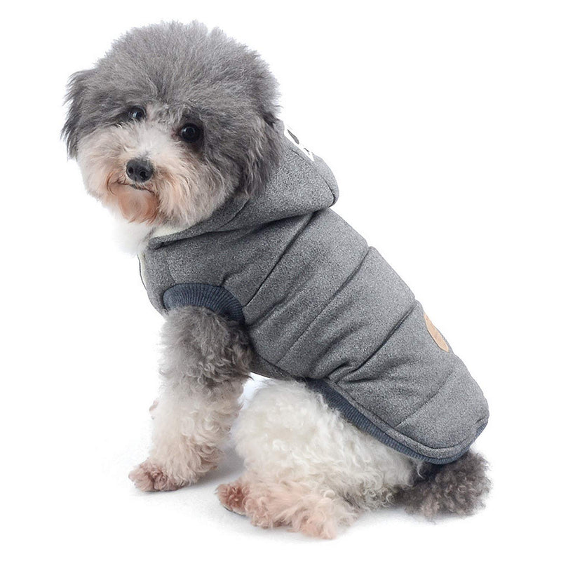 Ranphy Cotton Fleece Small Dog Jackets Hoodie for Cold Weather Girl Boy Puppy Cat Winter Coat Sweater 2 Leg Hooded Outfits Pet Soft Vest Clothes Apparel for Chihuahua Poodle Teacup Dog Gray M M(Chest: 37cm) - PawsPlanet Australia