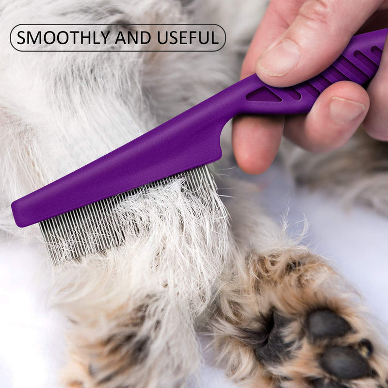2 Pieces Flea Tear Stain Remover Comb Pet Dogs Cats Grooming Tool Stainless Steel Safe Metal Tooth Removal Combs, Clean Lice/Tangles/Knots/Crust/Dirt (Purple) - PawsPlanet Australia