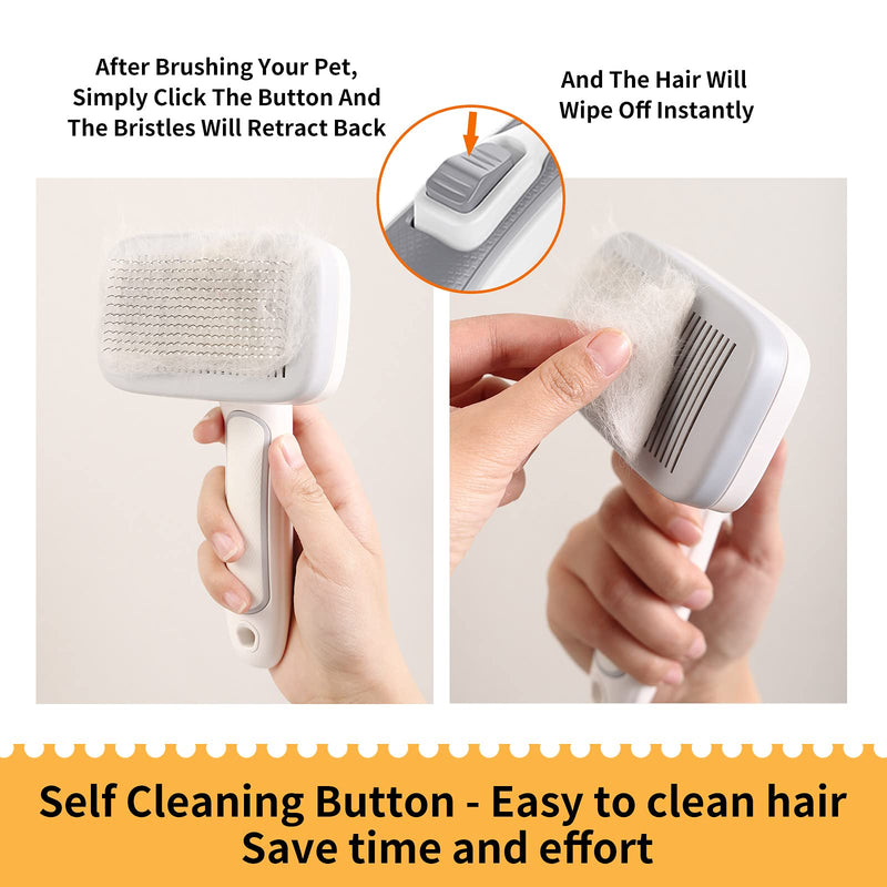 Aiitle Dog or Cat Brush for Shedding and Grooming - Premium Self Cleaning Slicker Brush - Suitable for Long or Short Haired Dogs, Cats, Large or Small Pet, Tangles, Mats, Hair Deshedding Supplies White - PawsPlanet Australia