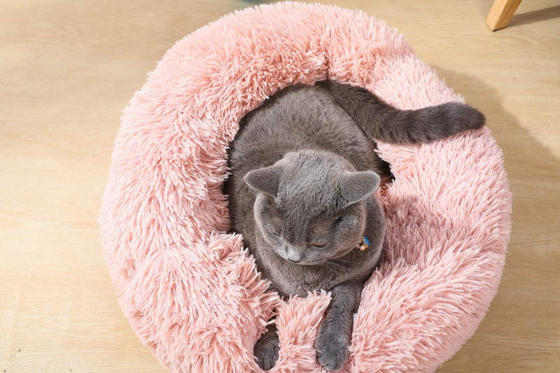 [Australia] - CHARLES RICHARDS Pet Bed for Dogs and Cats Cushion Bed Faux Fur Donut Shape Warm Non-Slip Bottom L(28’’ x 28’’) Pink 