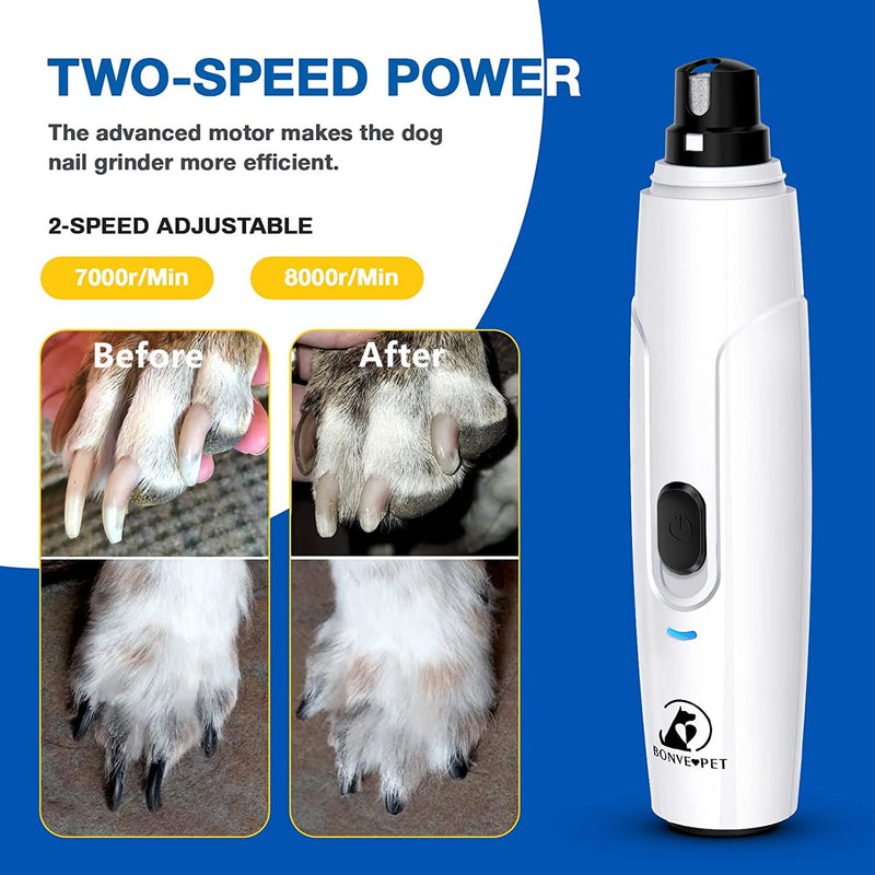 Bonve Pet Dog Nail Grinder, Upgraded Cat Dog Nail Trimmers Super Quiet Dog Nail Clipper with 2 Grinding Wheels, USB Rechargeable Pet Nail Clippers for Small Large Cats Dogs Breed Nails - PawsPlanet Australia