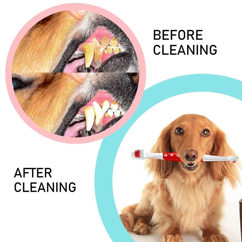 Diyxisk dog toothbrush 2 pieces pack dental care dog cleaning brushes, cat toothbrush, against tartar, bad breath and gingivitis, double-sided teeth cleaning set, red tool - PawsPlanet Australia
