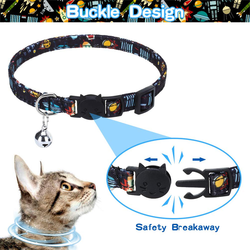 EXPAWLORER Breakaway Cat Collar with Bow tie and Bell, 2 Pack Cute Kitten Safety Collars with Plaid Dinosaur Universe Pattern Black - PawsPlanet Australia