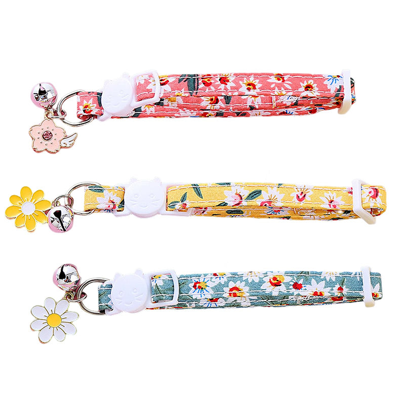 Pack of 3 Cat Collar with Bell, Adjustable Cat Collar Release Click Buckle, Flowers Pendant Cute Cat Collar, Cat Collars for Girls Boys - PawsPlanet Australia
