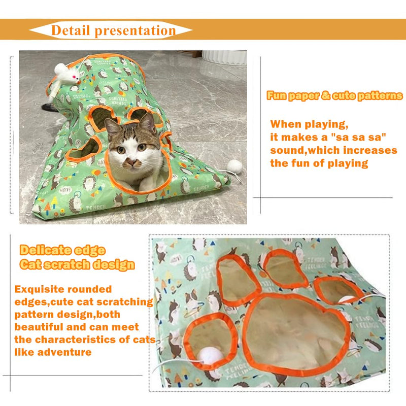 New Cat Tunnel Bags,Crinkle Bag Toy for Cats,Cat & Hamsters Play Tunnel Toy, Collapsible Cat Tunnels for Indoor Cats,Cat Drill Sleeping Bag with 3 Toy Balls 1 Mouse Toy,19.7" x 17.5" (Green) green - PawsPlanet Australia