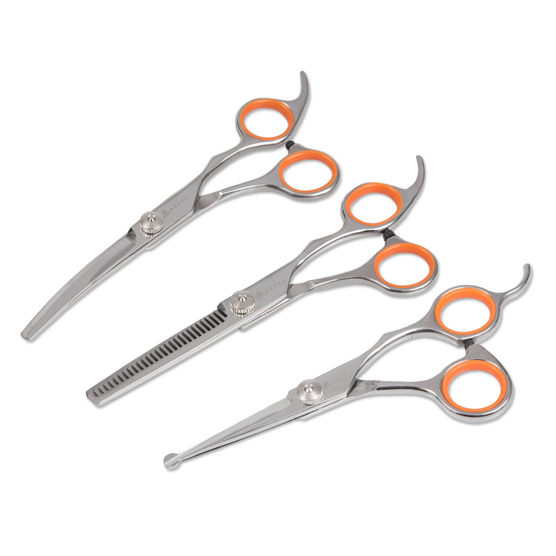 [Australia] - AEXYA Premium Dog Grooming Scissors Kit-3SB-Pet Groom Hair Tool Set-Stainless Steel Straight, Thinning and Curved Sharp Shears for Small or Large Dogs, Cats or Other Pets 