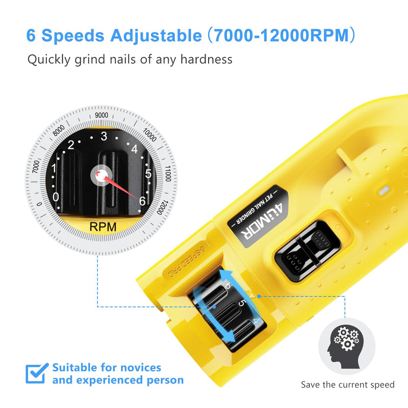 4UMOR Claw Grinder for Dogs 6 Speed with 2 LED Lights Claw Grinder Precise Efficient Safe Claw Care for Large Medium Small Dogs - PawsPlanet Australia