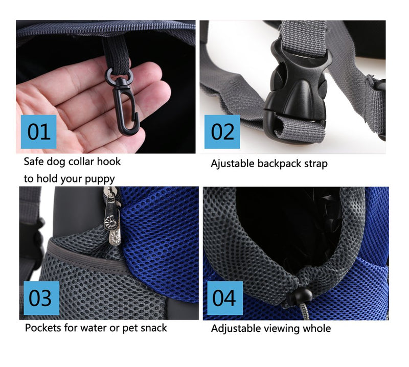 Tineer Outdoor Breathable Pet Dog Carrier Backpack Nylon Front Bag Portable Travel Pet Dog Bag Adjustable Shoulder Mesh Pet Backpack Head out (M, Blue) M - PawsPlanet Australia