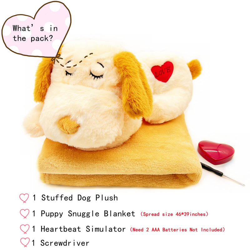 NEECONG Dog Stuffed Animals with Heartbeat and Blanket, Small Pet Toys for Puppy Anxiety Relief, Puppy Behavioral Training Aid Toy, Dog Heartbeat Plush Toy - PawsPlanet Australia