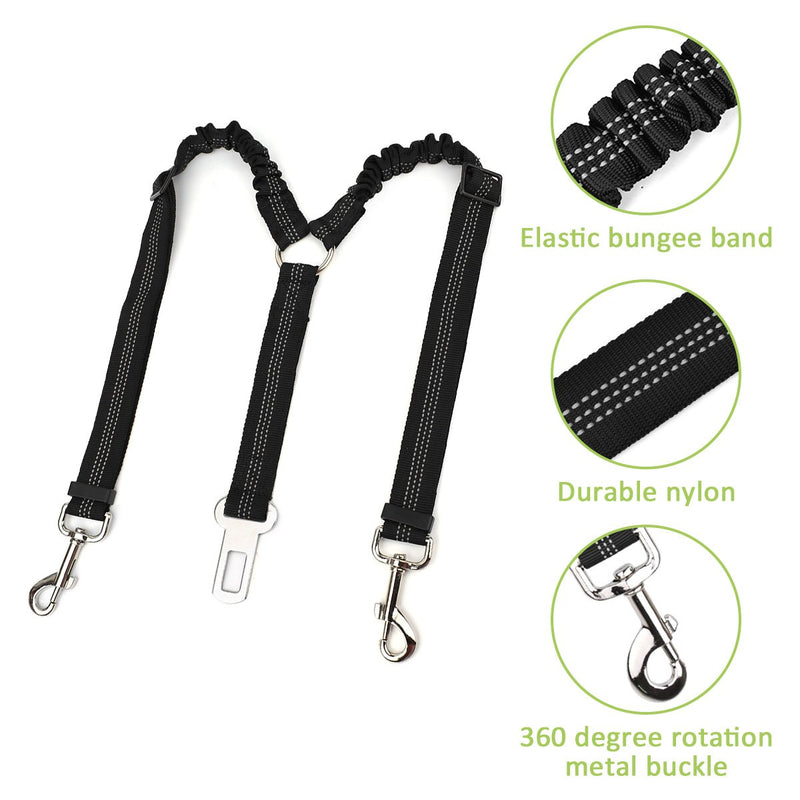 SlowTon Double Dog Seatbelt, Dual Pet Car Seat Belt Adjustable Double Dog Coupler Lead with Elastic Bungee and Reflective Stripe No Tangle Safety Belt Splitter in Vehicle for Two Pets Trip Travel … Black double seat belt - PawsPlanet Australia