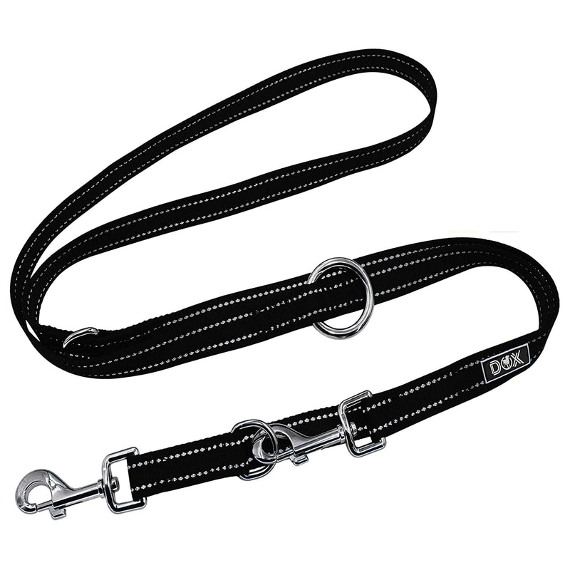 DDOXX dog leash nylon, reflective, 3-way adjustable, 2m | for small & large dogs | Double Leash Two Dog Cat Puppy | Towing leash | Lead leash | Running leash puppy leash | M, Black M - 2.0 x 200 cm - PawsPlanet Australia