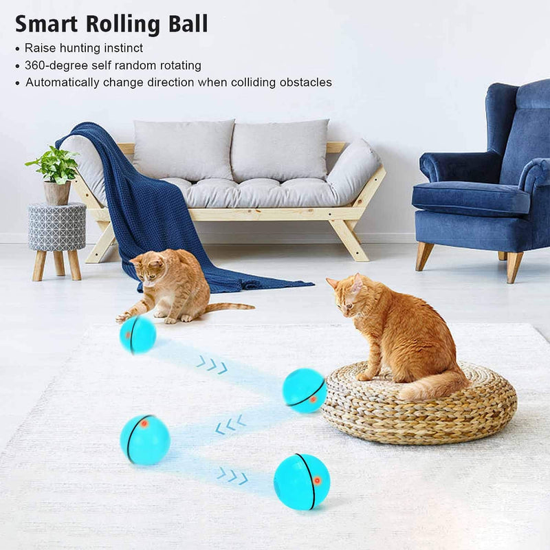 Interactive Cat Toys Ball with LED Light, 360 Degree Self Auto Rotating Intelligent Ball, Smart USB Rechargeable Spinning Cat Ball Toy,Stimulate Hunting Instinct Kitten Funny Chaser Roller Pet Toy Blue - PawsPlanet Australia