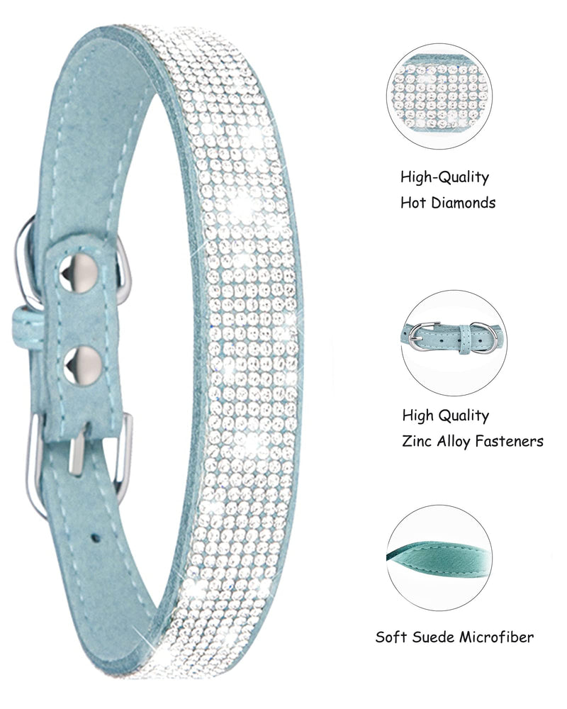 Petank Dog Collar for Small Medium Large Dogs，Small Dog Collar for Female Dogs, Bling Girl Dog Collars, Pink Dog Collar, Rhinestone Puppy Collars (S, Light Blue) S - PawsPlanet Australia