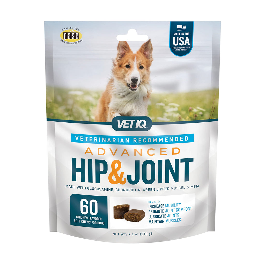 VetIQ Advanced Hip & Joint with UC-II® and Omega-3s Advance Formula for All Dog Breeds, Chicken Flavor, 60 Count Advanced Strength - PawsPlanet Australia